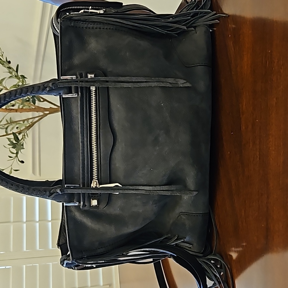 Rebecca Minkoff Gray Soft Suede Fringe Handbag w/ Crossbody Shoulder Strap - Picture 4 of 16